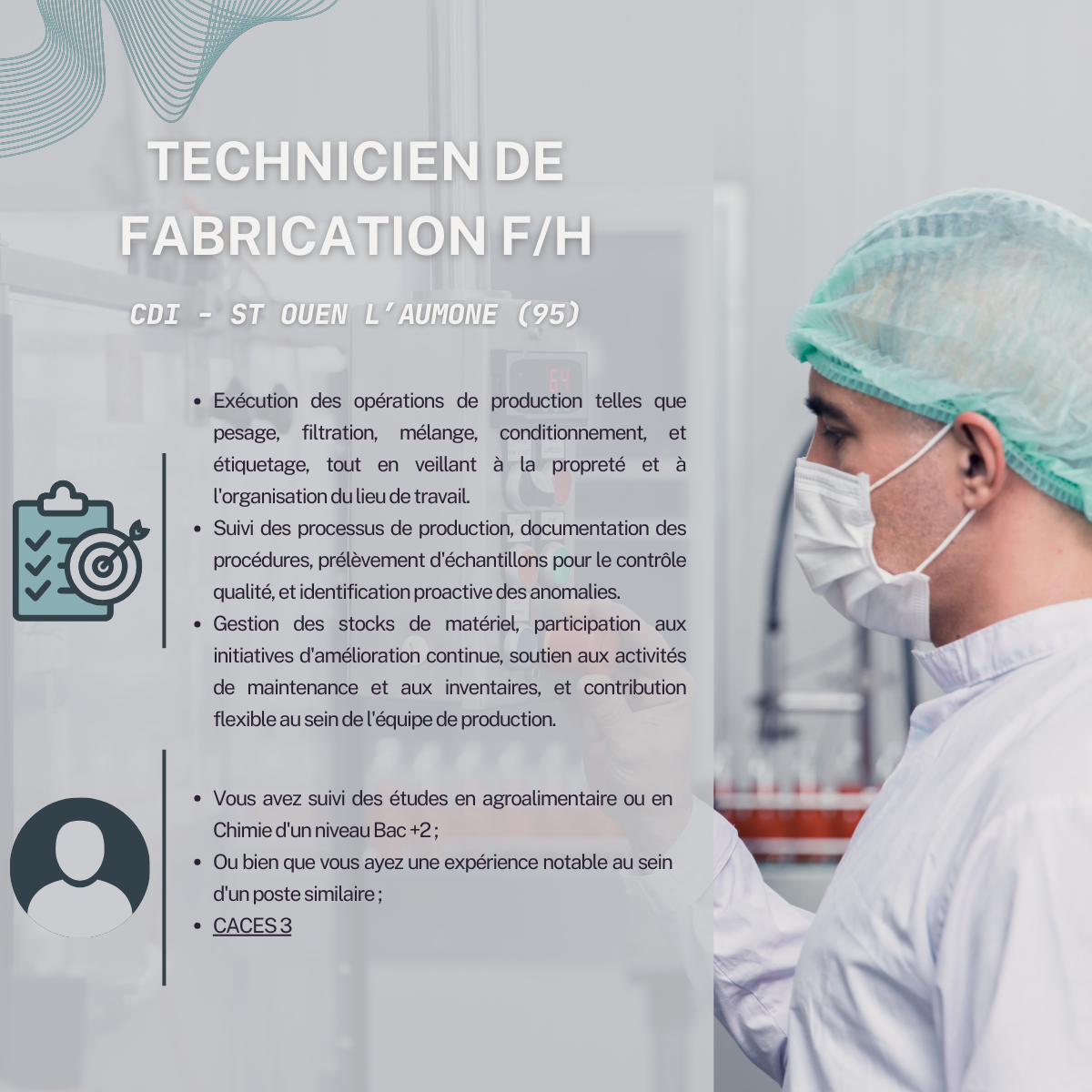 Offre d'emploi Technicien de Fabrication F/H à St Ouen L'Aumône (95)