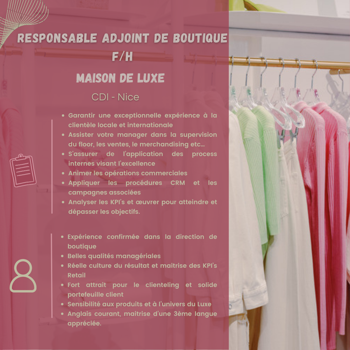 Responsable adjoint de boutique de Luxe